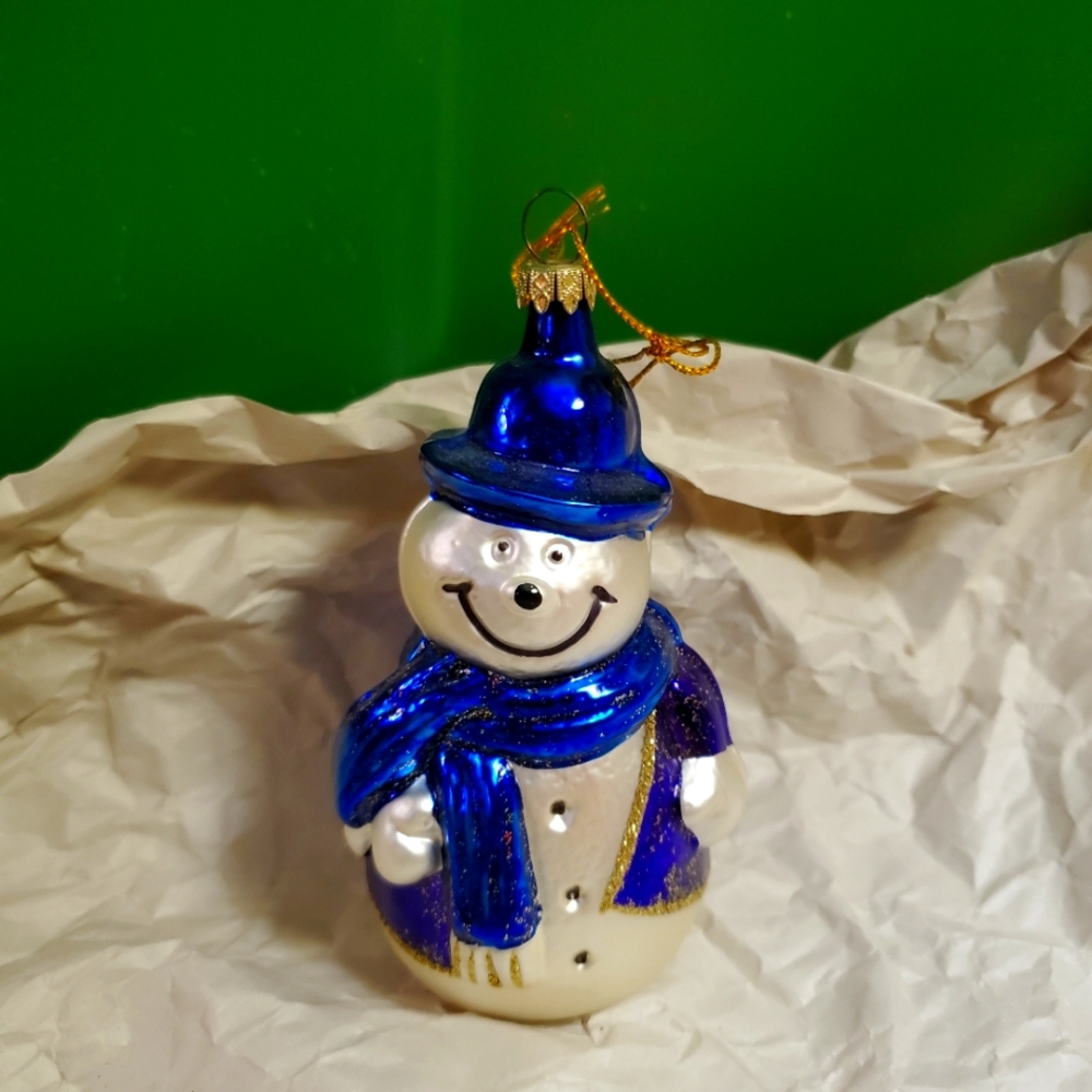 Vintage Strawbridge's Snow man blown glass ornament